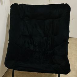 Oversized Folding Faux Fur Chair, X-Large Soft Saucer Chair, Foldable Metal Frame for Bedroom, Living Room, Balcony (Black)