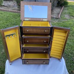 Vintage Style Wood Jewelry Armoire, Mirrored Jewelry Box