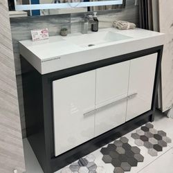 48" Freestanding Anthracite Gray&White Hotel Design Bathroom Vanity 
