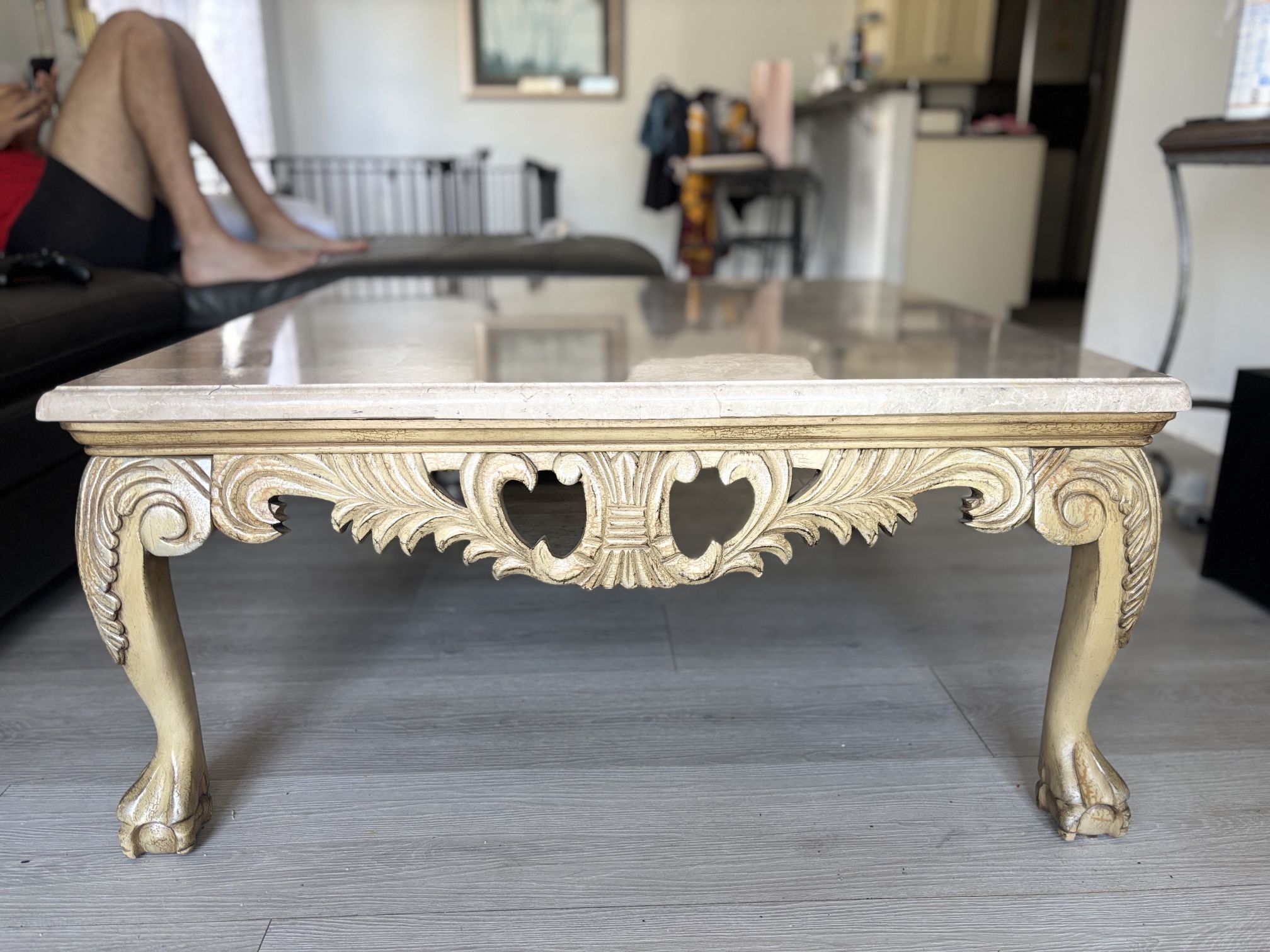  Large Tan/brown Marble & Wood Coffee Table 