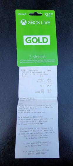 3 Month Microsoft Xbox One & Xbox 360 LIVE Gold Membership Card  Subscription 