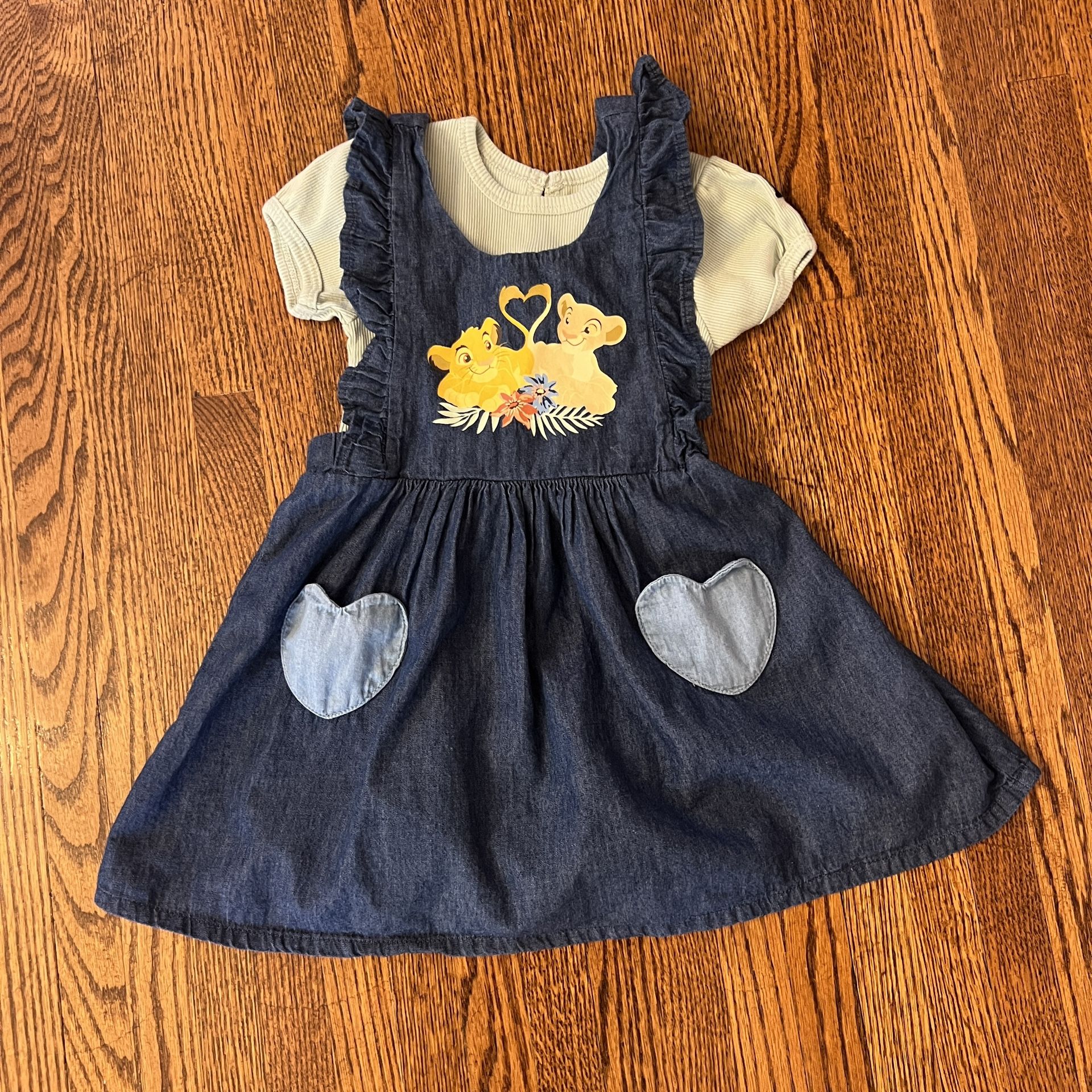 Vintage Disney Baby The Lion King Simba + Nala jumper dress w/ onesie 24 months