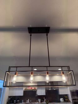 Black Iron Chandelier w Vintage Edison Bulbs