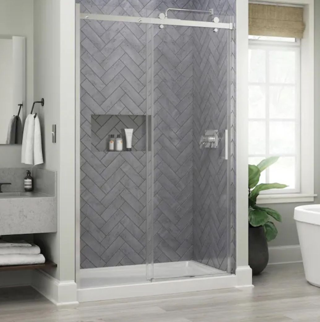 Delta Commix 48 in. x 76 in. Frameless Exposed Roller Sliding Shower Door in Chrome with 5/16 in. (8mm) Tempered Clear Glass