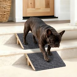 Foldable Wood Dog Stair Ramp with Non-Slip Carpet Surface