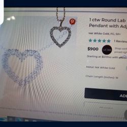 $500 Diamond Necklace Heart White Gold REAL -meet At Any Jeweler 