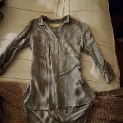 Dark Grey And White Stripe Button Up