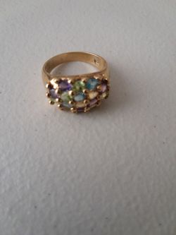 Vintage Gold Vermeil (Gold Over 925 Silver) Ring with Amethyst, Peridot, Citrine and Blue Topaz Gemstones