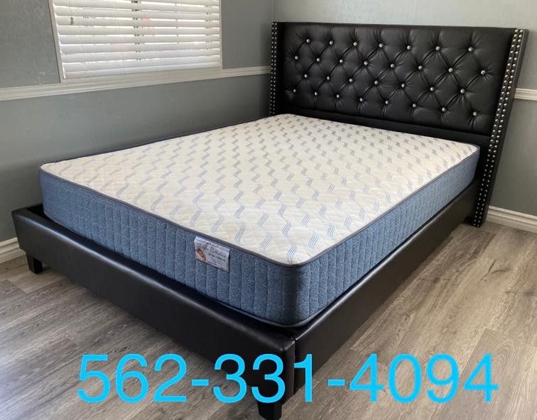 QUEEN EXPRESSO TUFTED BED W. ORTHOPEDIC MATTRESS INCLUDED 