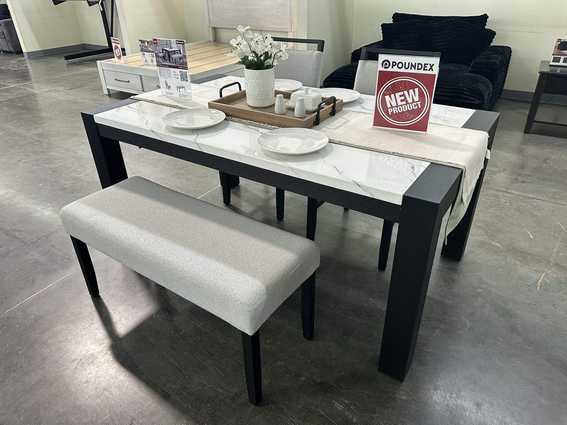 CHARCOAL DINING TABLE WITH FAUX MARBLE TOP