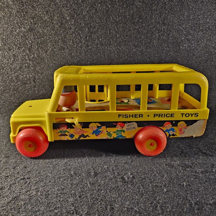 Vintage 1965 Fisher Price Little People Yellow School Bus 192, Well Loved!