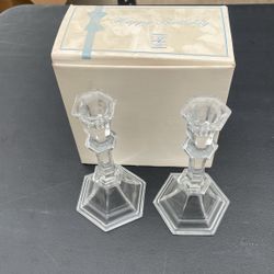 2 Pieces  Crystal Clear Taper Candle Holders