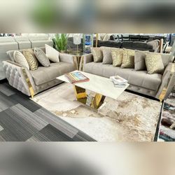 Classic Modern Luxury Taupe livingroom sofa and loveseat set