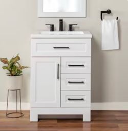 Style Selections Cauley 24-in True White Single Sink Bathroom Vanity without White Cultured Marble Top