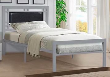 Brand new silver twin size bed with mattress