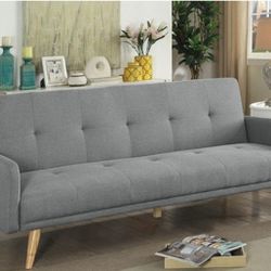 Brand New Grey Mid Century Style Futon Sofa Sleeper