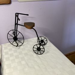 Tricycle Metal Sculpture, Wood Heart Seat