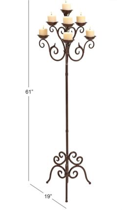 Set of 2 Elegant 7-Light Wrought Iron Floor Candelabra – Gold Finish