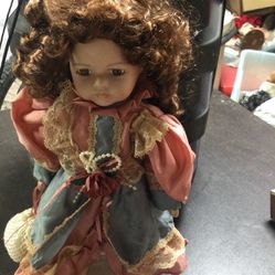 Porcelain Girl Doll And Stand About 12” Tall