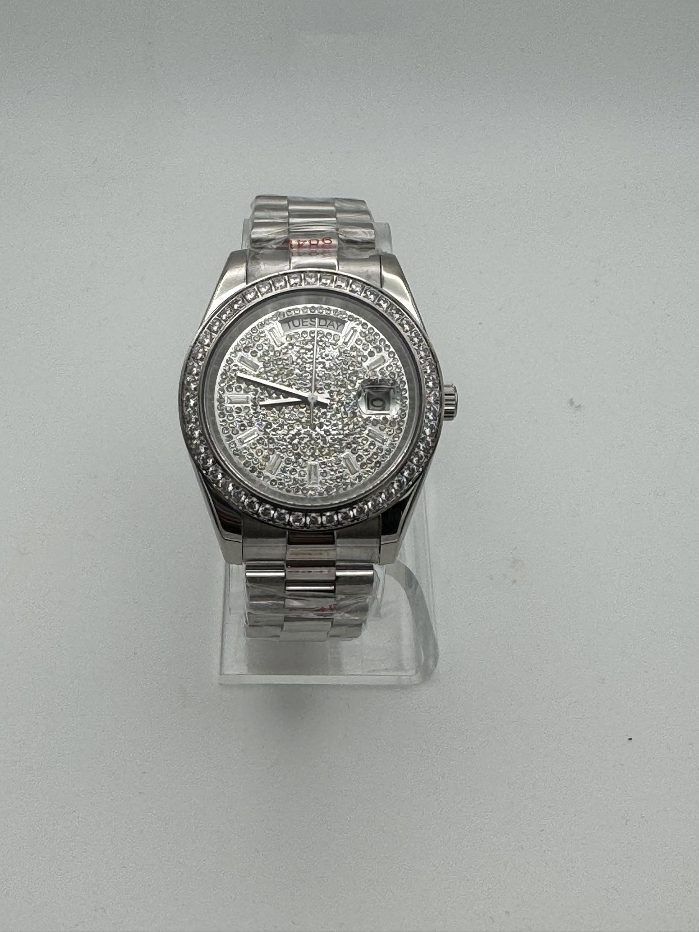 Silver Pavé Diamond Dial Day-Date Watch