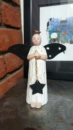 Vintage art angel wood and metal and twine