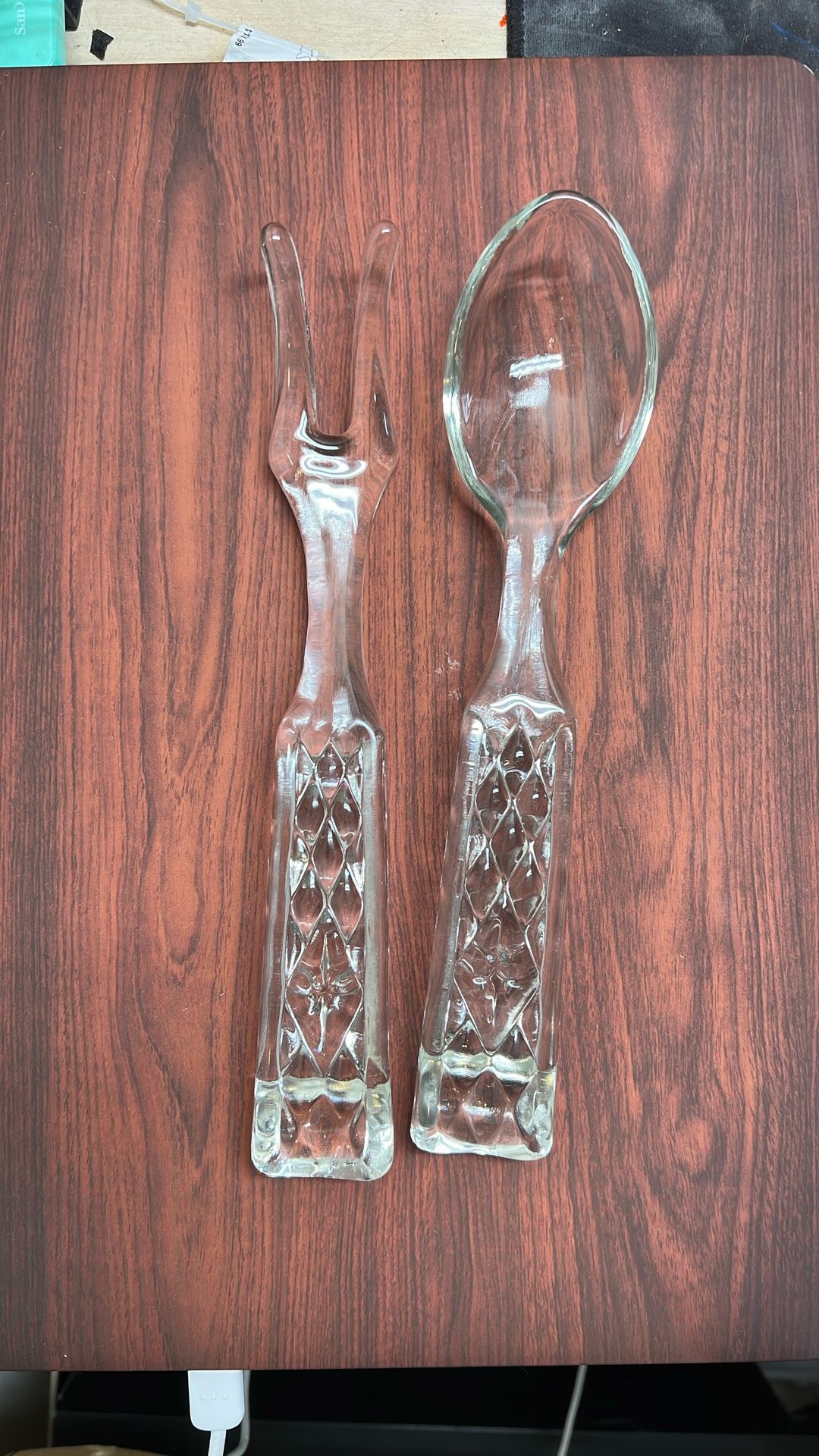 Mid-Century Pressed Clear Glass Serving Utensils – Fork and Spoon Set