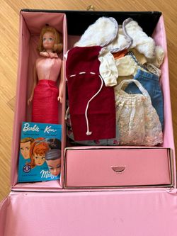 1960s Midge Barbie doll, clothing, case, and accessories.