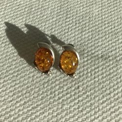 Genuine Silver Earrings With Amber