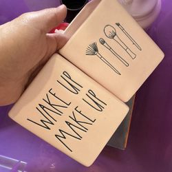 RAE DUNN WAKE UP & MAKE UP BRUSH HOLDERS