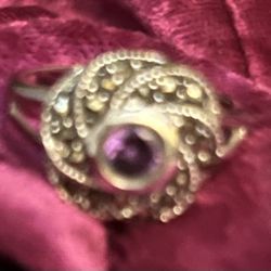 Flower Ring Purple Stone 