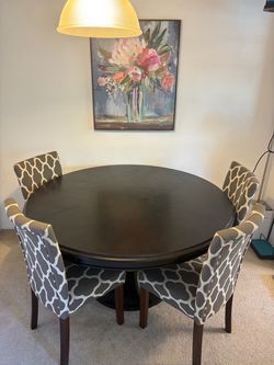 Round Dark Wood Dining Table with 4 Chairs