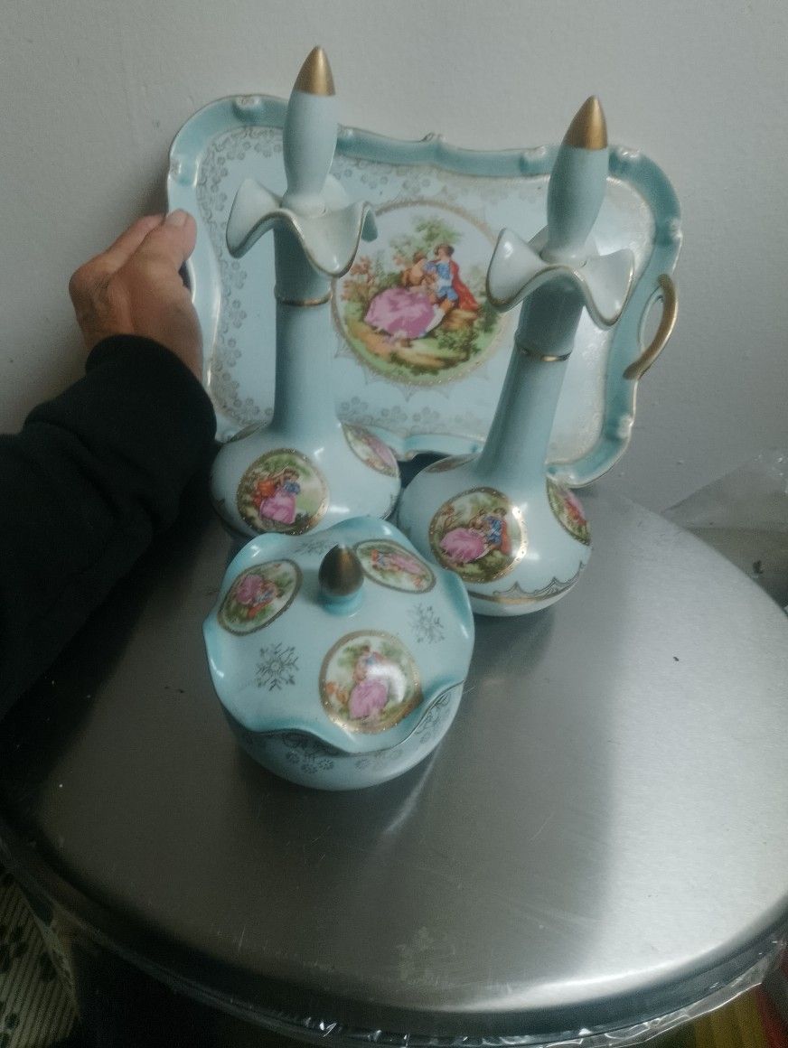 Victorian Vanity Set 4 Pieces Porcelain