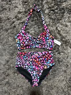 Holipick Two Piece Womens Bikini Size L Multicolor Animal Print Halter Padded