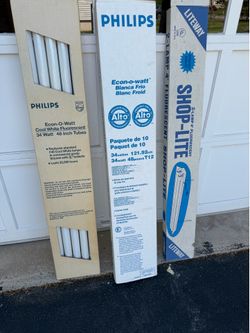 2 Boxes Philips Florescent 48” Tubes T12 & 2-Lamp 4’ Shop-Lite Fixture by Liteway - New