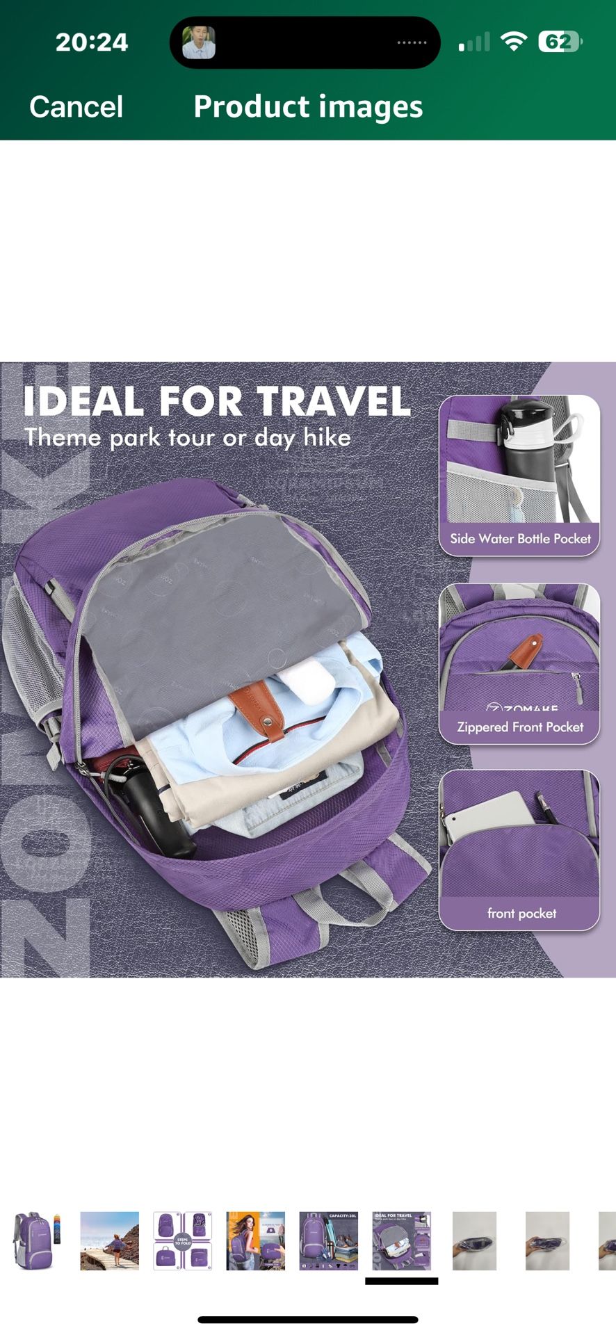 ZOMAKE Lightweight Packable Backpack 30L - Foldable Hiking Backpacks Water Resistant Compact Folding Daypack for Travel(Purple)