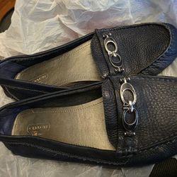 Coach Navy Blue Leather Loafers Slip On Shoes Women Size 10
