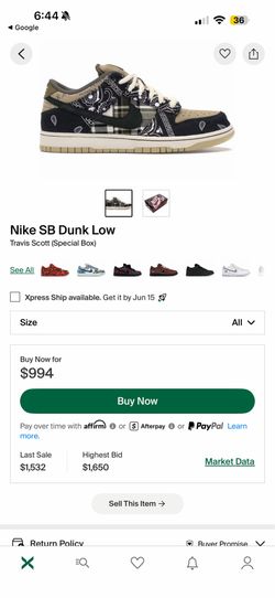 Size 9.5 men’s  Nike sb dunks Travis Scott’s