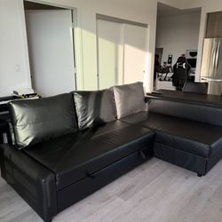 IKEA FRIHETEN sectional couch sofa sleeper bomstad Black leather
