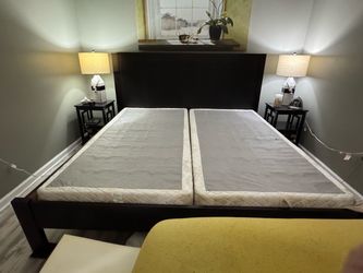 King Bed Frame with Headboard foam included and 2 twin box mattress