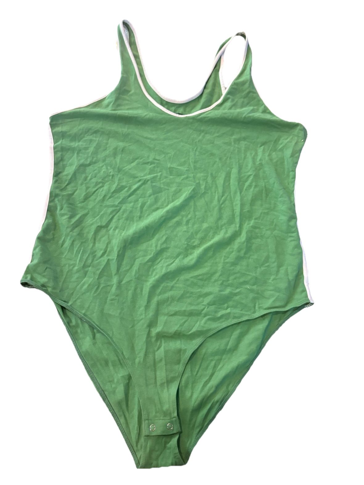 The Wild Fable green one-piece bodysuit with white piping