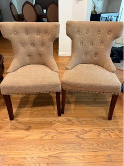 Pair of Elegant Tufted Accent Dining Chairs – Nailhead Trim – Excellent Condition