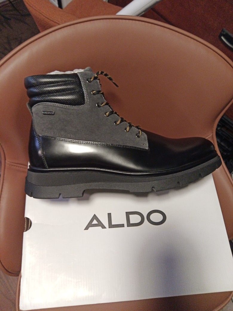 Men's Boots-Size 11-ALDO-Mayfair-010-Water Resistant-Leather-Durable-Black-Brand New-Never Worn-Still In Box