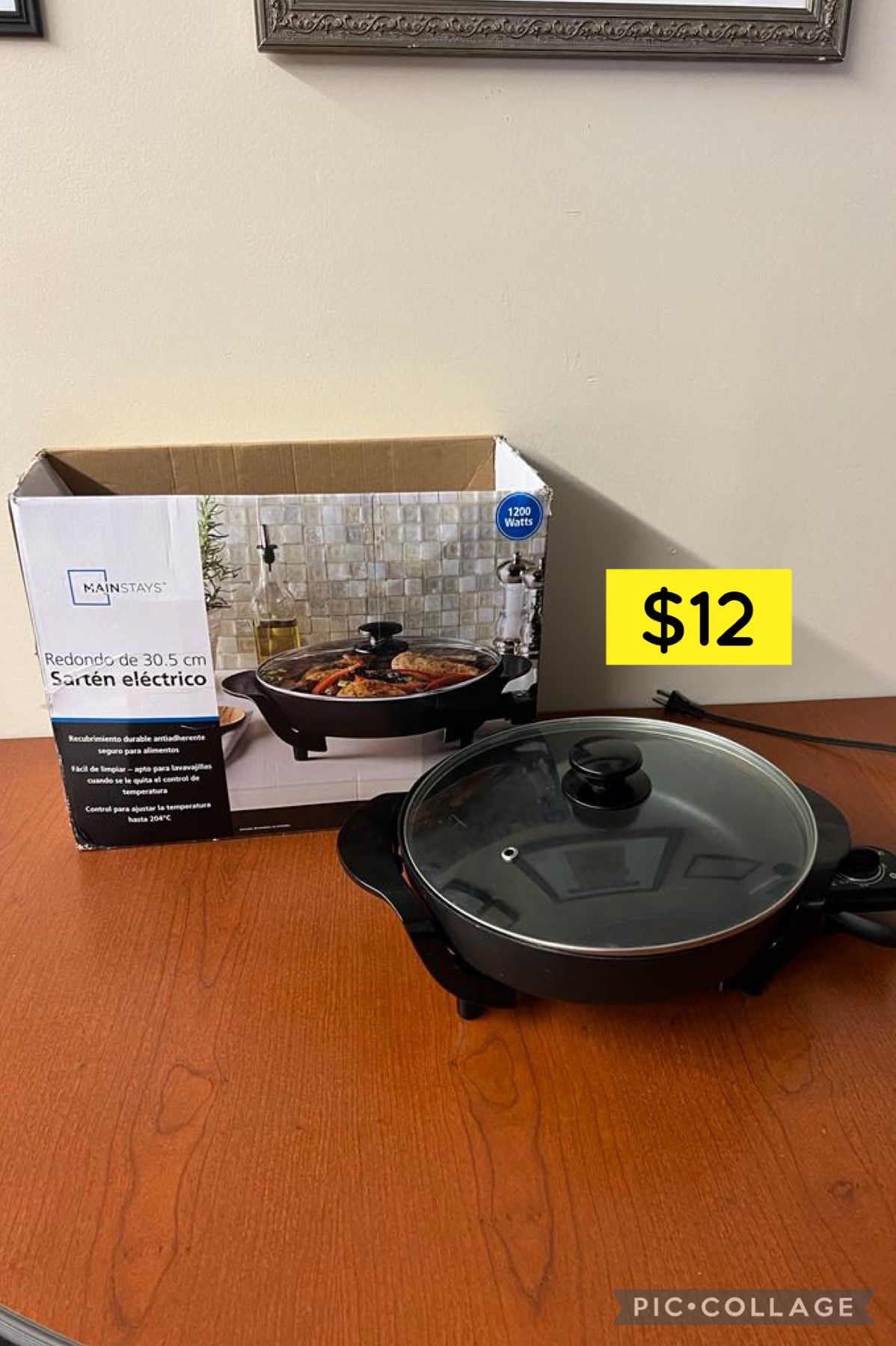 Mainstays 12" Round Nonstick Electric Skillet with Glass Cover / Sarten electrico