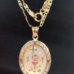 14kt Tricolor Gold First Communion Necklace 18"