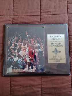 ScoreBoard Patrick Ewing Autographed 8x10  93-94 Championship Series Photo on  12x15 Sealed Wood Plaque
