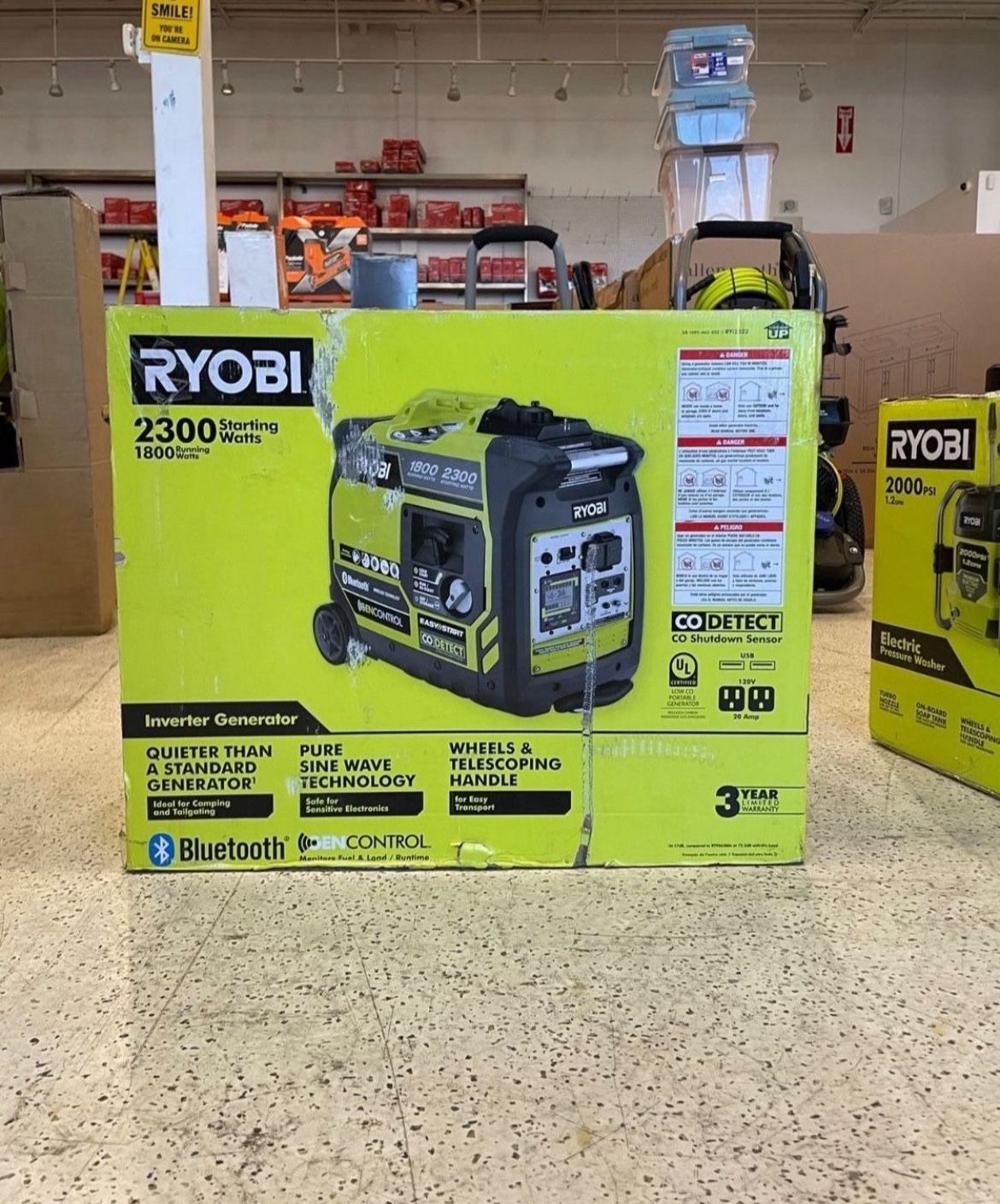 2,300-Watt Recoil Start Bluetooth Super Quiet Gasoline Powered Digital Inverter Generator with CO Shutdown Sensor…..RYi2322
