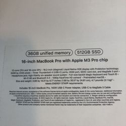 New Sealed MacBook Pro M3 Pro 36GB/ 512GB
