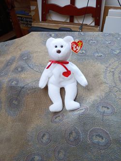 TY White Plush Valentino Bear With Red Heart And Bow