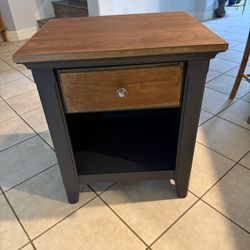 Matt Black And Natural Wood Side Table/night Stand 