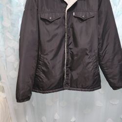 Levi's Black Nylon Sherpa Lined Trucker Jacket--Sz Large